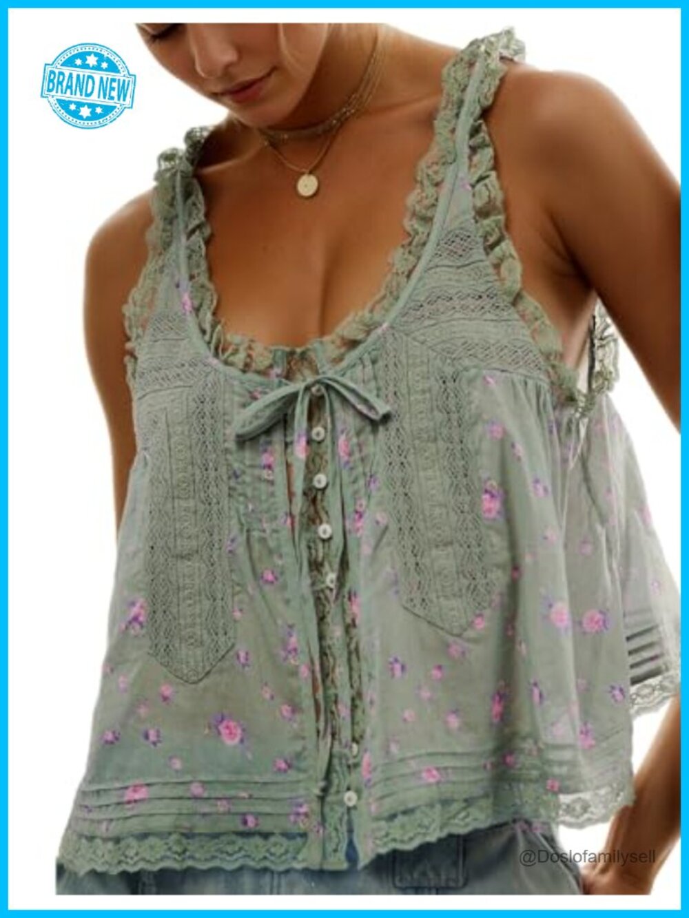 Women's Boho Lace Tie Front Sheer Tank Top Sleeveless Relaxed Fit Cotton Voile